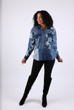 225722 Denim Patchwork Button-Up Shirt: Long Sleeve