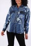 225722 Denim Patchwork Button-Up Shirt: Long Sleeve