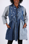 225723 Denim Fall Patchwork Shirt-Dress with Drawstring