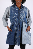 225723 Denim Fall Patchwork Shirt-Dress with Drawstring