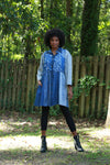 225723 Denim Fall Patchwork Shirt-Dress with Drawstring