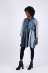 225723 Denim Fall Patchwork Shirt-Dress with Drawstring