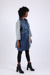 225723 Denim Fall Patchwork Shirt-Dress with Drawstring
