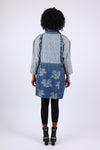 225723 Denim Fall Patchwork Shirt-Dress with Drawstring