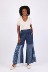 225724/1 Medium-Wash Denim Patchwork Palazzo Pants