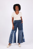 225724/1 Medium-Wash Denim Patchwork Palazzo Pants