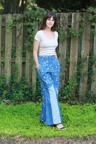 225724 Indigo Denim Patchwork Palazzo Pants