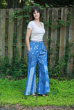 225724/1 Medium-Wash Denim Patchwork Palazzo Pants