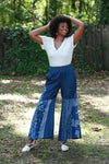 225724/1 Medium-Wash Denim Patchwork Palazzo Pants