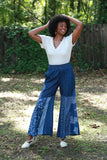 225724/1 Medium-Wash Denim Patchwork Palazzo Pants