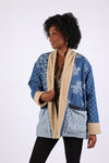 225725 Patchwork Fleeced Denim Jacket: Open Front