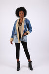 225725 Patchwork Fleeced Denim Jacket: Open Front