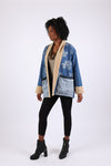 225725 Patchwork Fleeced Denim Jacket: Open Front