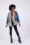 225725 Patchwork Fleeced Denim Jacket: Open Front