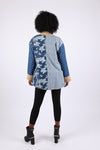 225725 Patchwork Fleeced Denim Jacket: Open Front