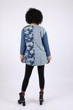 225725 Patchwork Fleeced Denim Jacket: Open Front