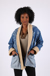 225725 Patchwork Fleeced Denim Jacket: Open Front