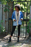 225725 Patchwork Fleeced Denim Jacket: Open Front