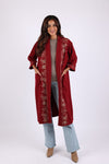 225731 Embroided Wool Red Maroon Jacket (Open Front)