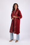 225731 Embroided Wool Red Maroon Jacket (Open Front)
