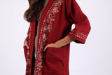 225731 Embroided Wool Red Maroon Jacket (Open Front)