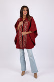 225732 Embroided Wool Maroon Red Poncho