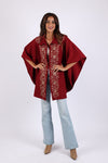 225732 Embroided Wool Maroon Red Poncho
