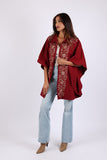 225732 Embroided Wool Maroon Red Poncho