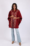 225732 Embroided Wool Maroon Red Poncho