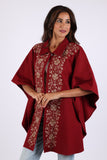 225732 Embroided Wool Maroon Red Poncho