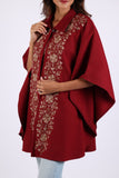 225732 Embroided Wool Maroon Red Poncho