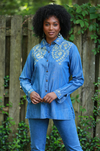 225735 Bohemian Embroided Denim Shirt