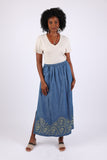 225736 Denim Embroidered Straight Skirt