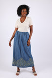 225736 Denim Embroidered Straight Skirt