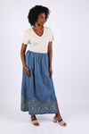 225736 Denim Embroidered Straight Skirt