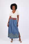 225736 Denim Embroidered Straight Skirt
