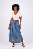 225736 Denim Embroidered Straight Skirt