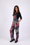 225741 Denim Plaid Patchwork Overall