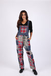 225741 Denim Plaid Patchwork Overall