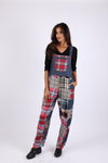 225741 Denim Plaid Patchwork Overall