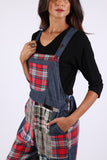 225741 Denim Plaid Patchwork Overall