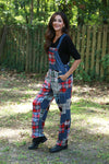 225741 Denim Plaid Patchwork Overall