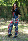 225741 Denim Plaid Patchwork Overall