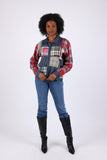 225742 Patchwork Denim Plaid Button-Up Shirt