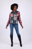 225742 Patchwork Denim Plaid Button-Up Shirt
