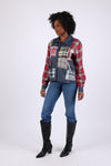 225742 Patchwork Denim Plaid Button-Up Shirt