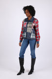 225742 Patchwork Denim Plaid Button-Up Shirt