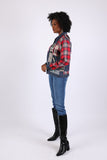 225742 Patchwork Denim Plaid Button-Up Shirt