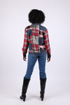 225742 Patchwork Denim Plaid Button-Up Shirt