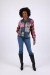 225742 Patchwork Denim Plaid Button-Up Shirt